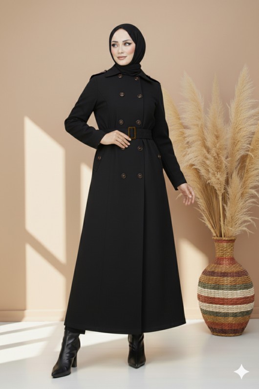 Kuşaklı Trençkot Siyah 4901  Kuşaklı Trençkot Siyah 4901