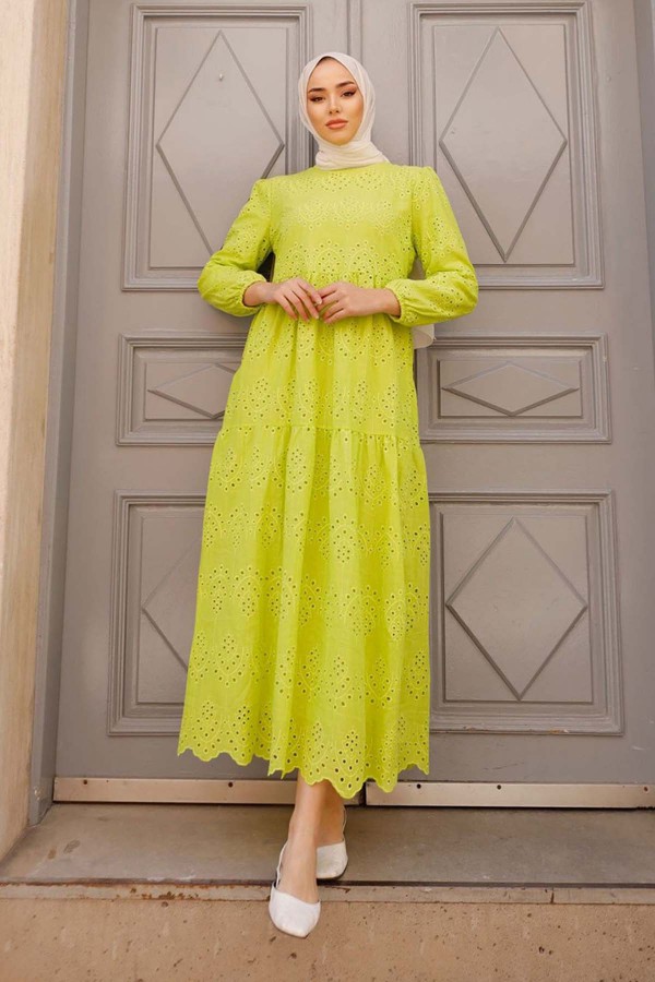  Dantelli Elbise Yeşil 1073