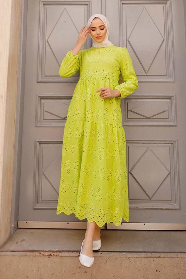  Dantelli Elbise Yeşil 1073