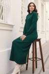  Yakası Fermuarlı Fitilli Triko Elbise Zümrüt Yeşili 11032-11