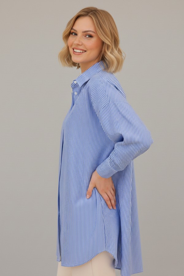  Çizgili Gömlek İndigo 12020