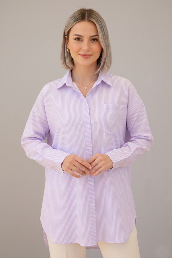  Çizgili Gömlek Lila 12020
