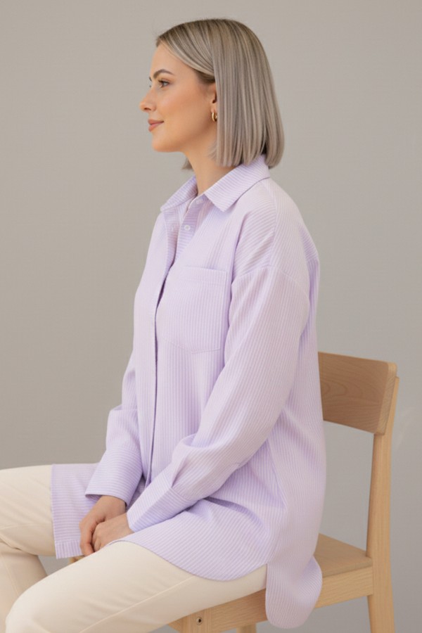  Çizgili Gömlek Lila 12020