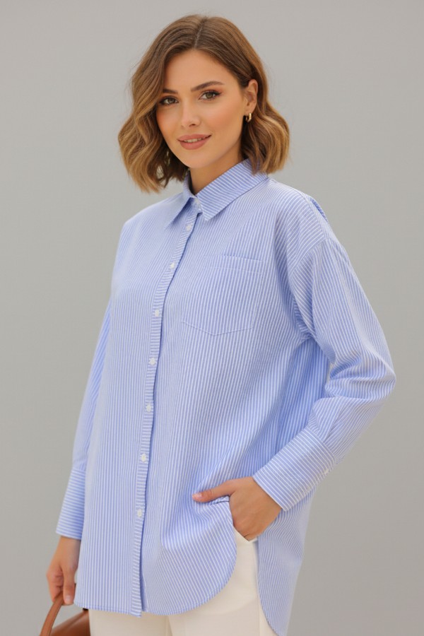 Çizgili Gömlek Mavi 12020 Çizgili Gömlek Mavi 12020