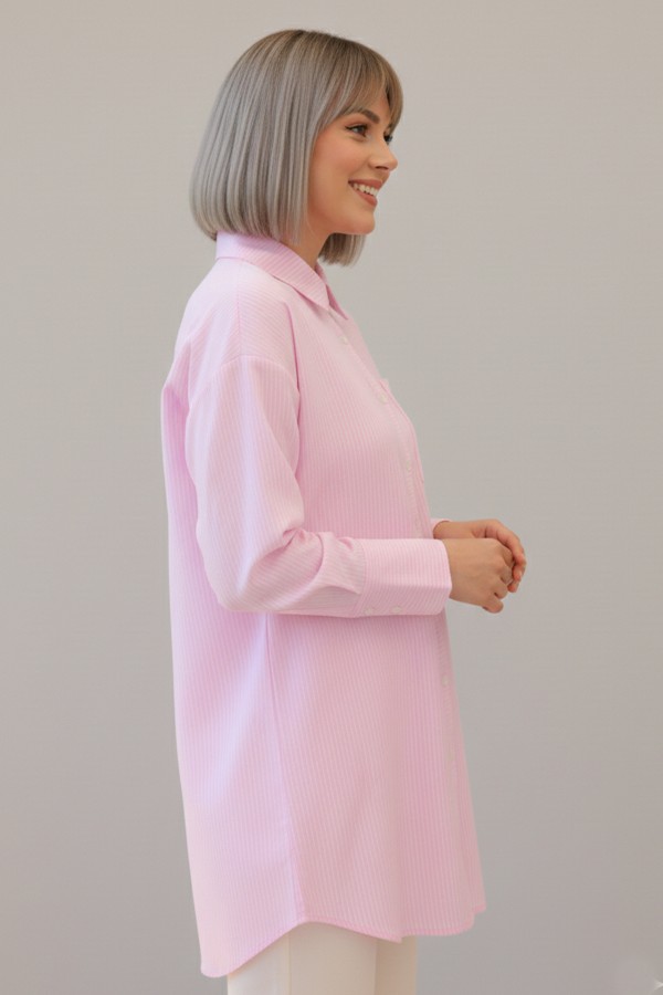 Çizgili Gömlek Pembe 12020