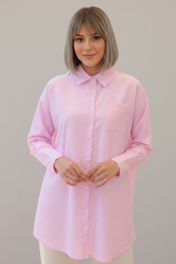  Çizgili Gömlek Pembe 12020
