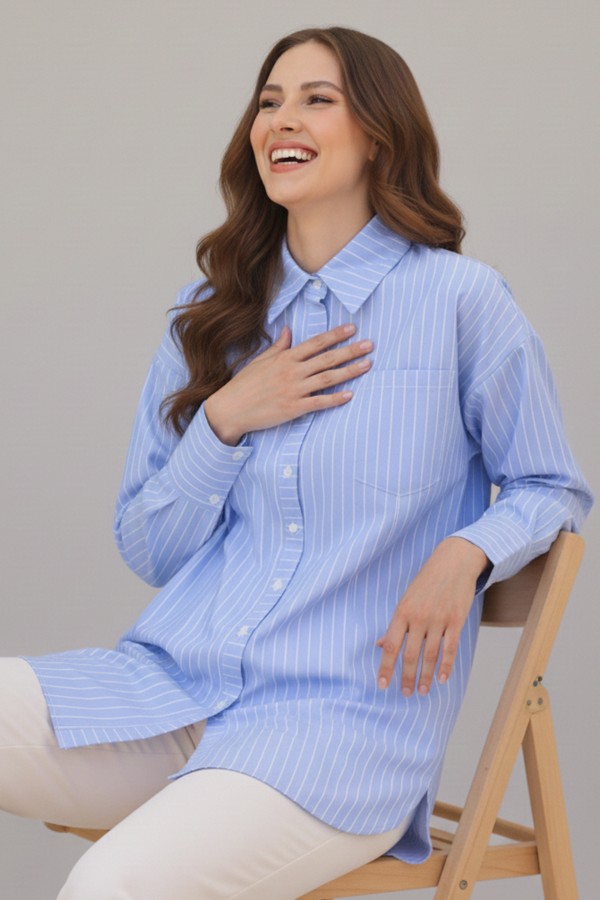 Çizgili Gömlek Mavi 12021 Çizgili Gömlek Mavi 12021