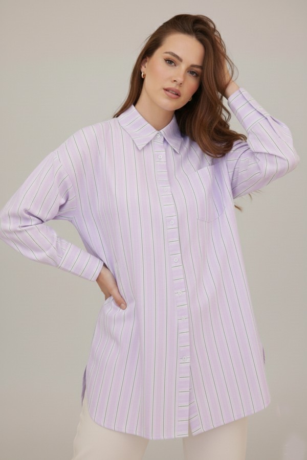  Çizgili Gömlek Lila 12022