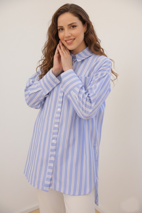  Çizgili Gömlek Mavi 12022