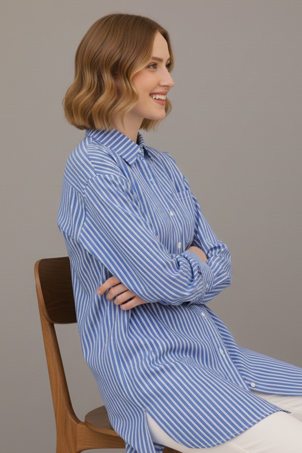  Çizgili Gömlek Lacivert 12023