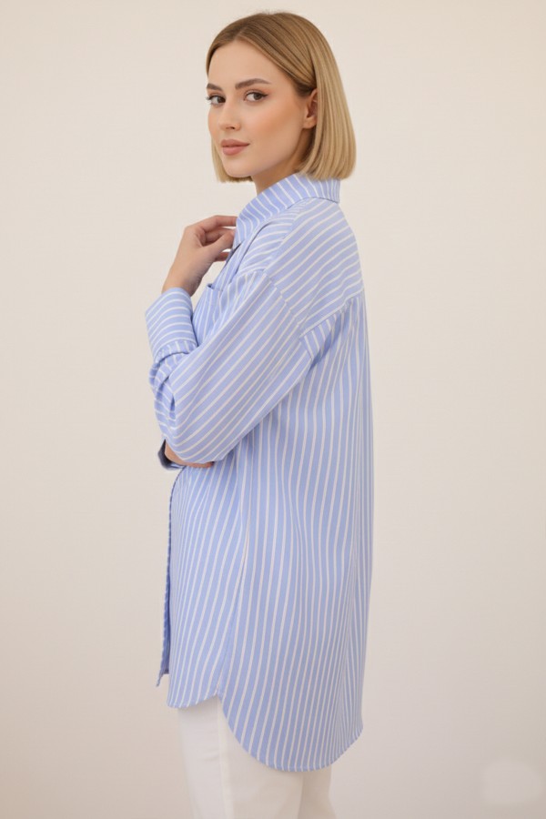  Çizgili Gömlek Mavi 12023