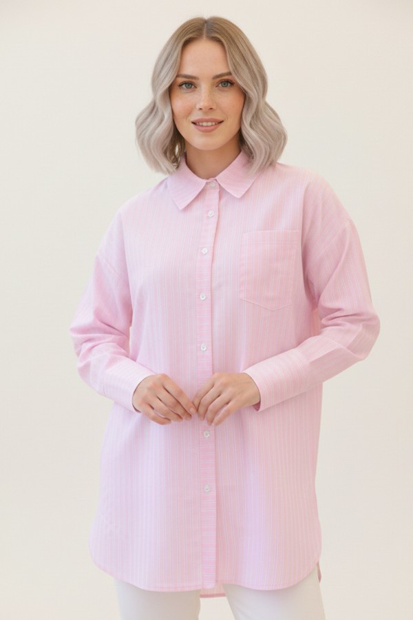  Çizgili Gömlek Pembe 12023