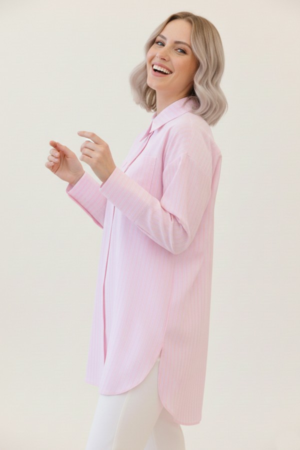  Çizgili Gömlek Pembe 12023