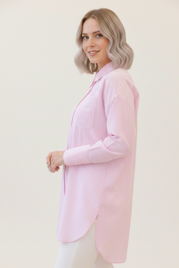 Çizgili Gömlek Pembe 12023