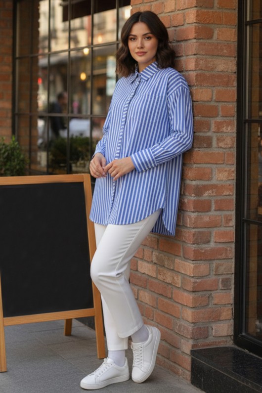  Çizgili Gömlek Lacivert 12024