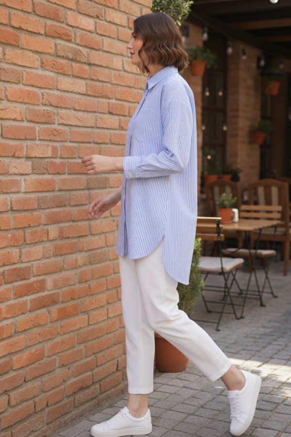 Çizgili Gömlek Mavi 12024