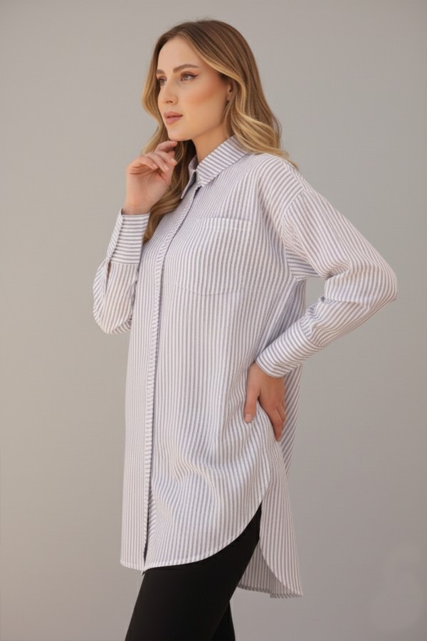  Çizgili Gömlek Beyaz 12025