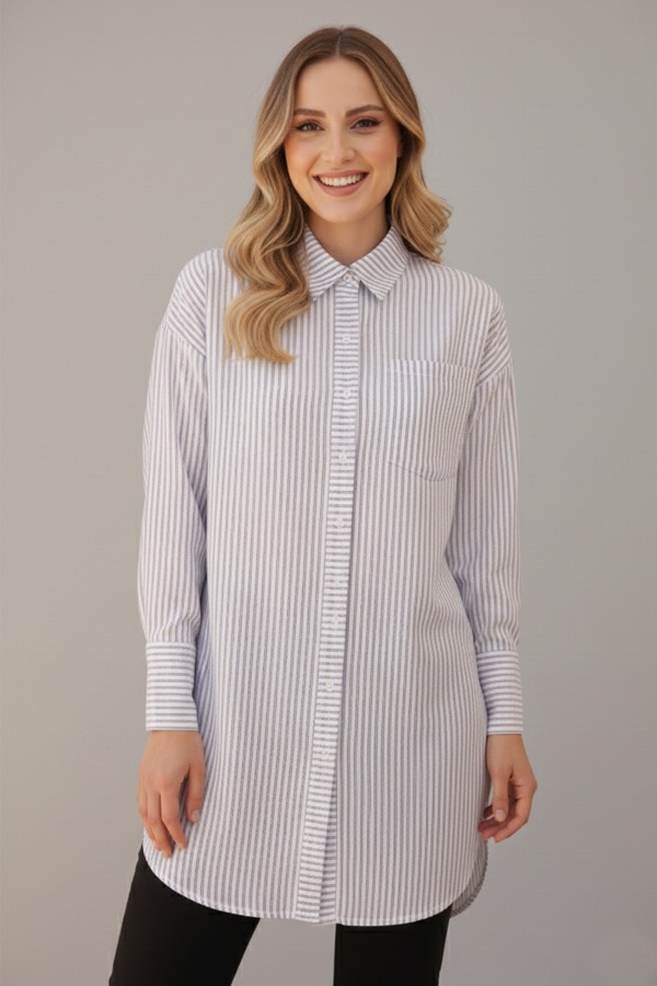  Çizgili Gömlek Beyaz 12025