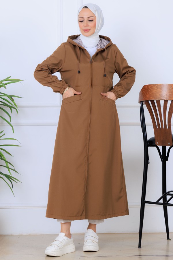 İçi Desenli Uzun Kap O1215 Taba