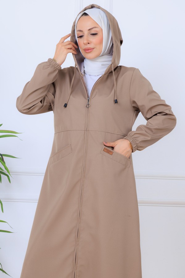İçi Desenli Uzun Kap O1215 Vizon