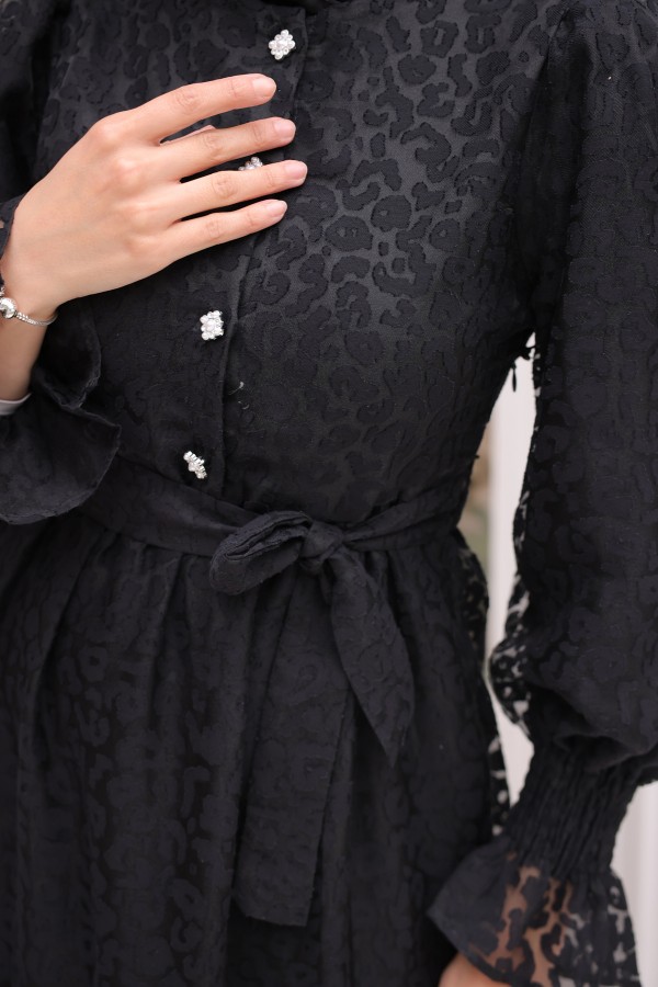 Dantelli Şifon Elbise Siyah 1387 Dantelli Şifon Elbise Siyah 1387