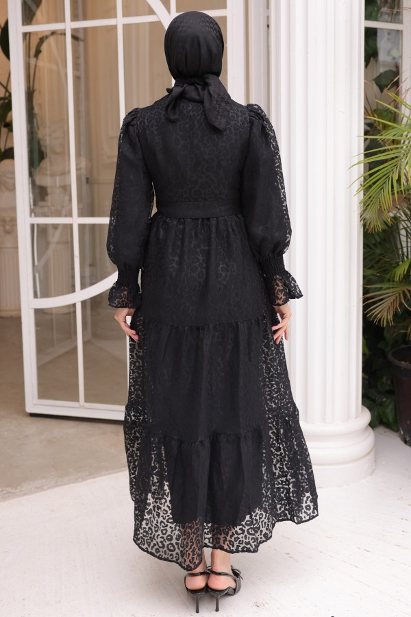 Dantelli Şifon Elbise Siyah 1387 Dantelli Şifon Elbise Siyah 1387