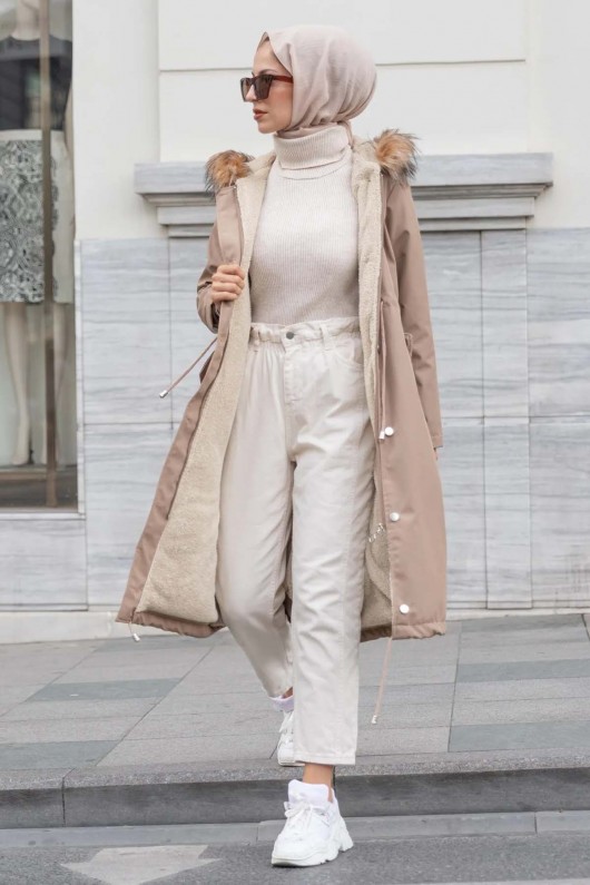 Yakasi Kürklü İçi̇ Peluş Bondi̇t Kaban Vizon 1601 Yakasi Kürklü İçi̇ Peluş Bondi̇t Kaban Vizon 1601