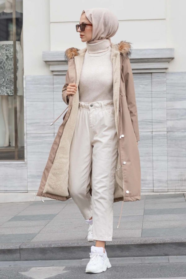 Yakasi Kürklü İçi̇ Peluş Bondi̇t Kaban Vizon 1601 Yakasi Kürklü İçi̇ Peluş Bondi̇t Kaban Vizon 1601