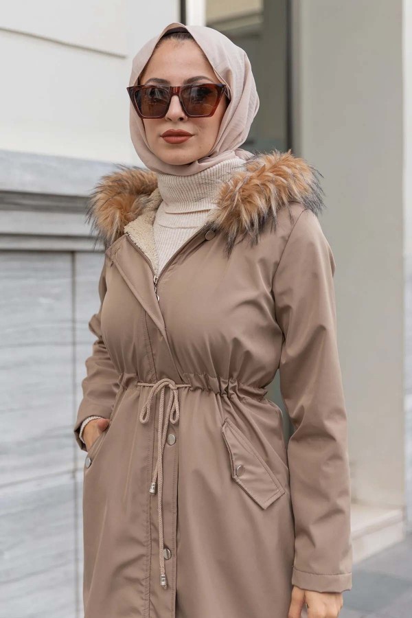 Yakasi Kürklü İçi̇ Peluş Bondi̇t Kaban Vizon 1601 Yakasi Kürklü İçi̇ Peluş Bondi̇t Kaban Vizon 1601