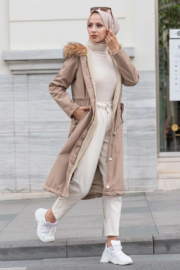 Yakasi Kürklü İçi̇ Peluş Bondi̇t Kaban Vizon 1601 Yakasi Kürklü İçi̇ Peluş Bondi̇t Kaban Vizon 1601