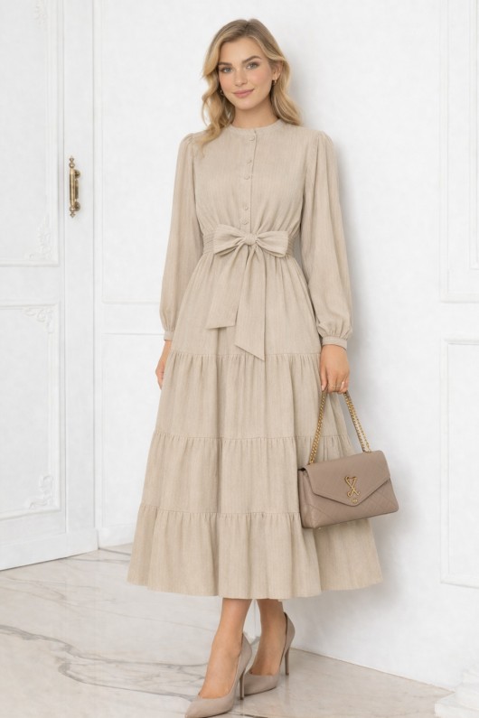  Düğme Detaylı Elbise Bej 2024
