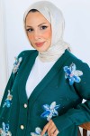 Çiçekli Triko Hırka Takım S1001 Zümrüt Yeşili