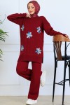 Çiçekli Triko Takım S1006 Bordo Çiçekli Triko Takım S1006 Bordo