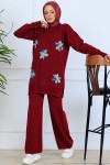Çiçekli Triko Takım S1006 Bordo Çiçekli Triko Takım S1006 Bordo