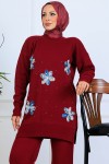 Çiçekli Triko Takım S1006 Bordo Çiçekli Triko Takım S1006 Bordo