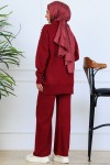 Desenli Düğme Detaylı Triko Takım S1124 Bordo