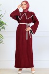 Yaka Detaylı Triko Elbise K3036 Bordo