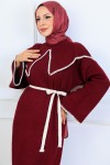 Yaka Detaylı Triko Elbise K3036 Bordo