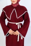 Yaka Detaylı Triko Elbise K3036 Bordo