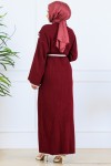 Yaka Detaylı Triko Elbise K3036 Bordo