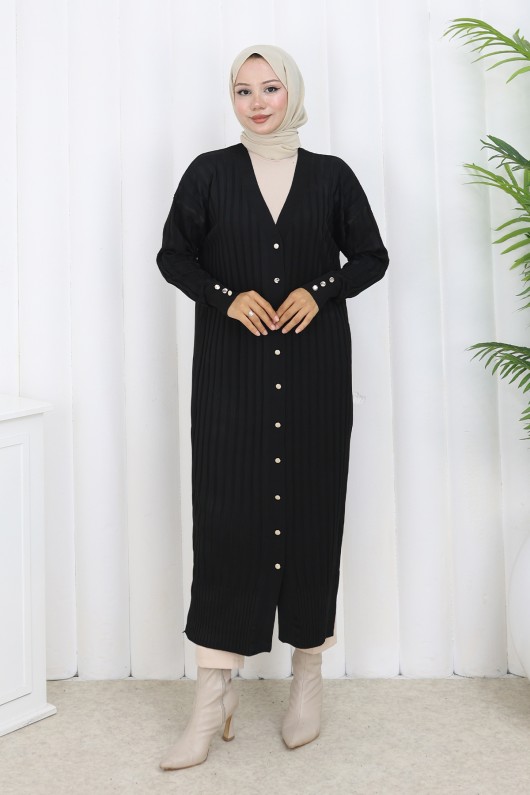 Desenli Uzun Merserize Hırka N3257 Siyah