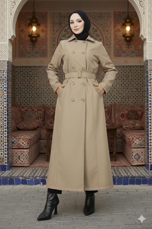 Kuşaklı Trençkot Vizon 4901  Kuşaklı Trençkot Vizon 4901
