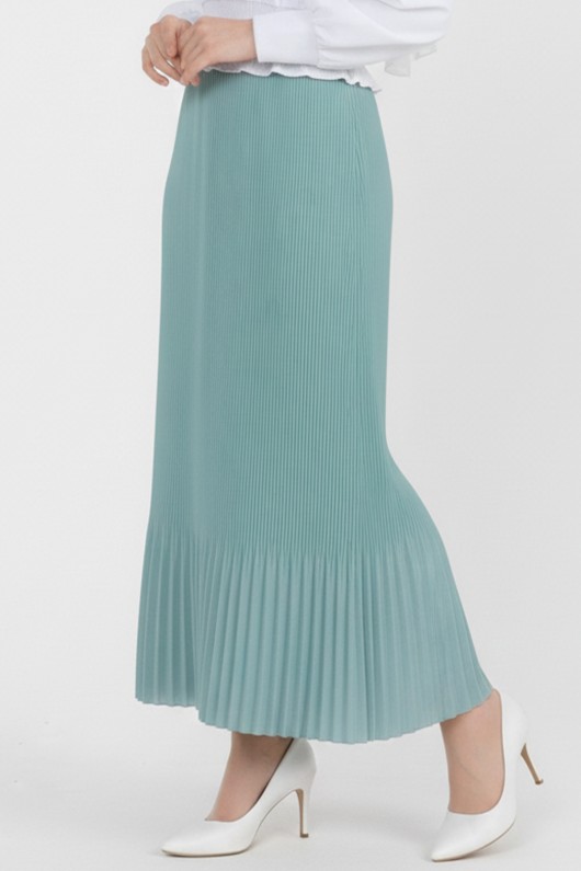  Piliseli Tesettür Etek Mint Yeşili 205