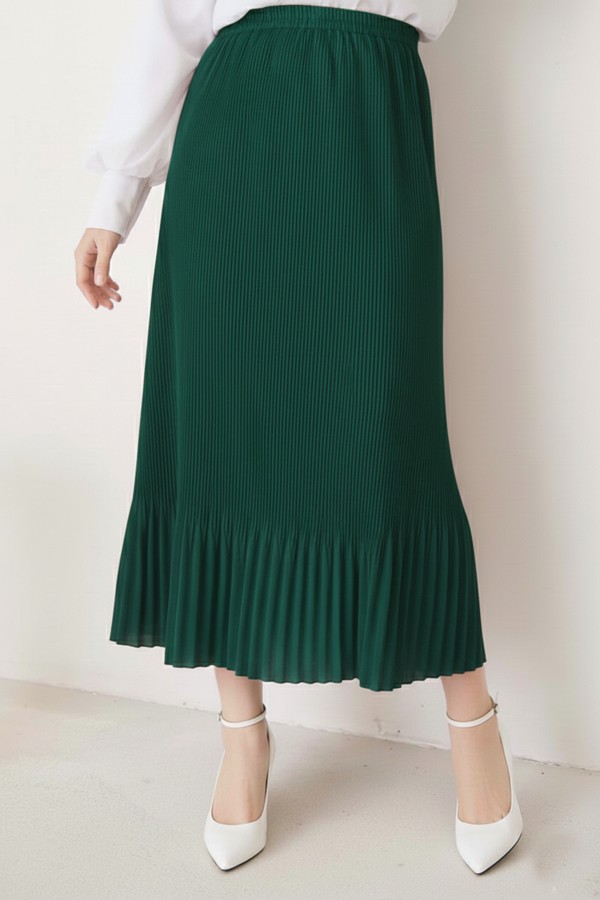 Piliseli Tesettür Etek Zümrüt Yeşili 205