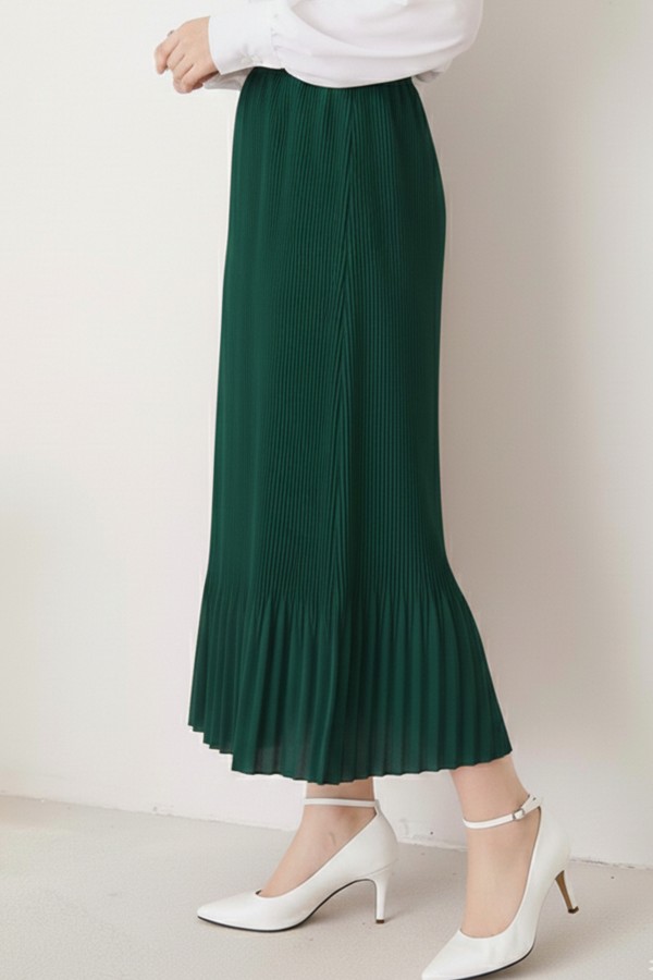 Piliseli Tesettür Etek Zümrüt Yeşili 205