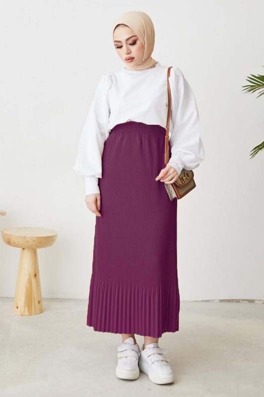 Piliseli Tesettür Etek Fuşya 205  Piliseli Tesettür Etek Fuşya 205