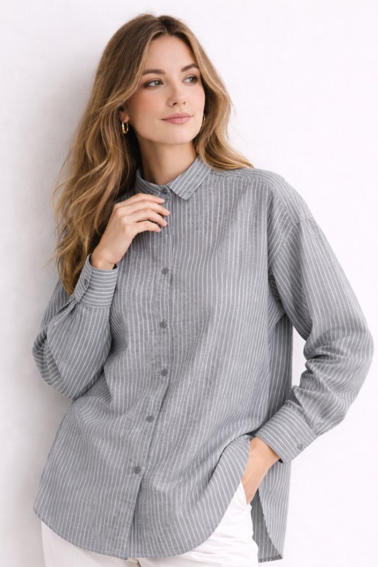 Çizgili Gömlek Gri 2057 Çizgili Gömlek Gri 2057