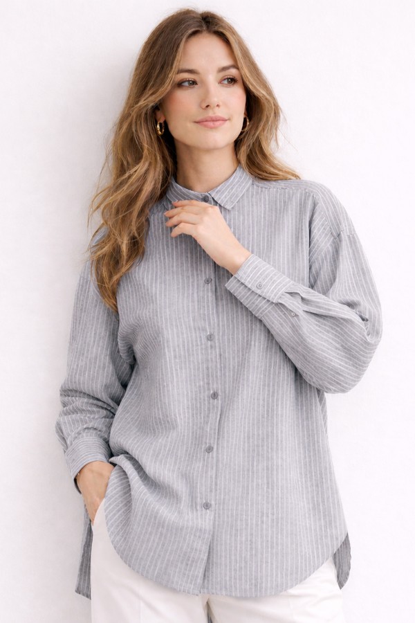  Çizgili Gömlek Gri 2057