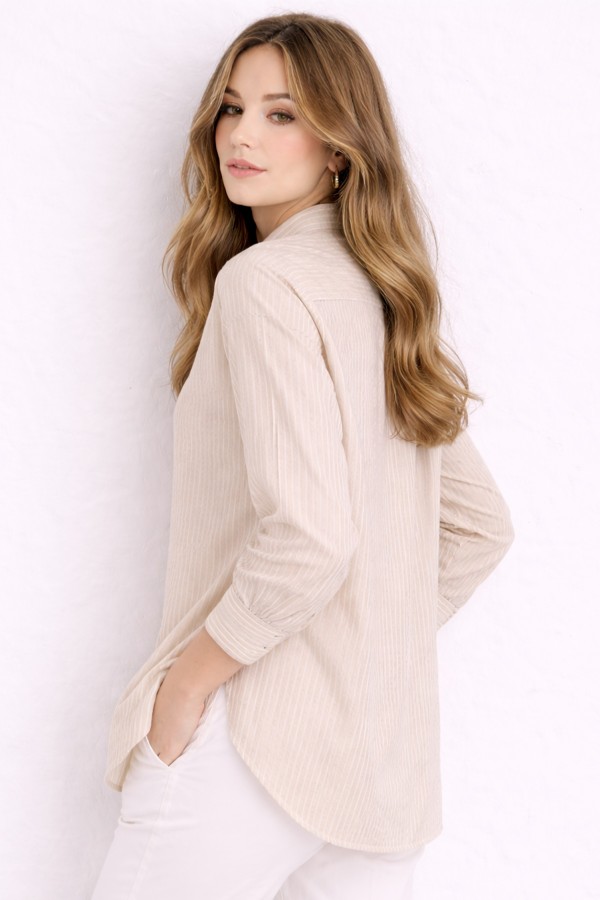  Çizgili Gömlek Vizon 2057