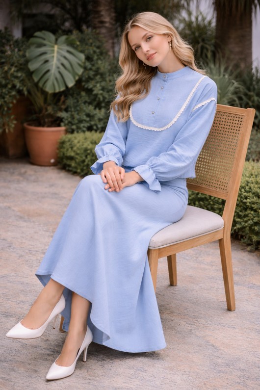  Yakası Örgü Detaylı İkili Takım Bebe Mavisi 2078